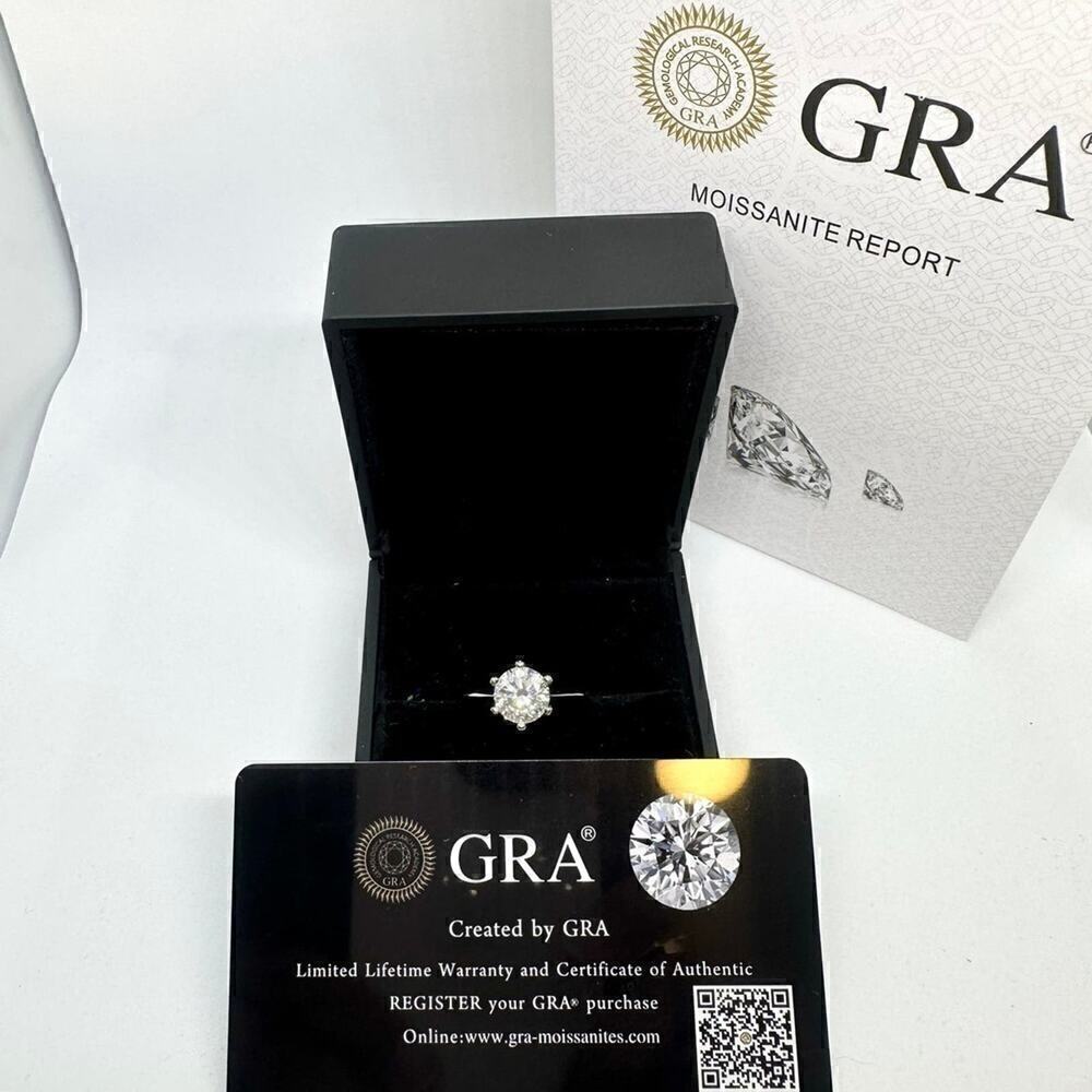 Moissanite Diamond Engagement Ring 2 Ct Round Cut 6 Prong 18K GRA Size 8 - Picture 10 of 11